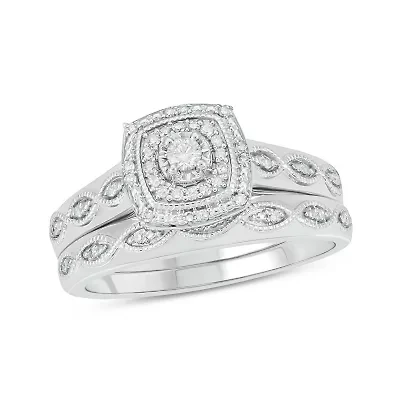 1/5 ct. t.w. Diamond with Miracle Plate Bridal Ring Sterling Silver