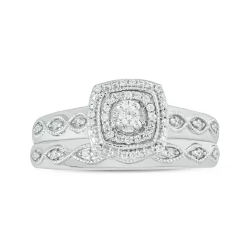 1/5 ct. t.w. Diamond with Miracle Plate Bridal Ring Sterling Silver