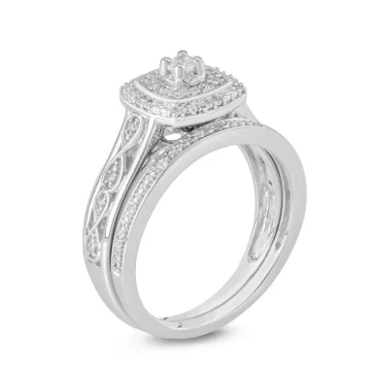1/5 ct. t.w. Diamond with Miracle Plate Bridal Ring Sterling Silver