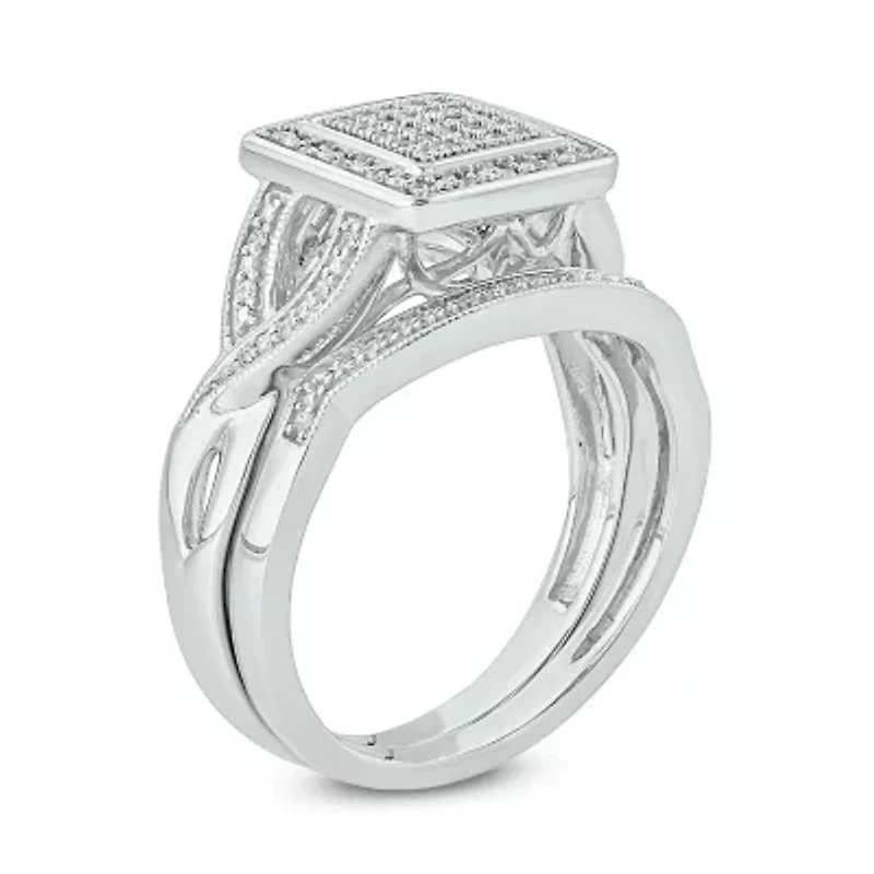 1/5 ct. t.w. Diamond Square Bridal Ring Sterling Silver