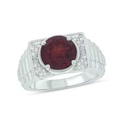 Diamond Accent and 4.25 ct. t.w. Natural Garnet Men's Ring Sterling Silver