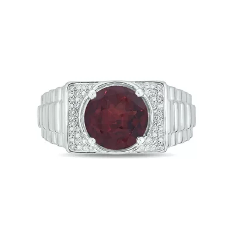 Diamond Accent and 4.25 ct. t.w. Natural Garnet Men's Ring Sterling Silver