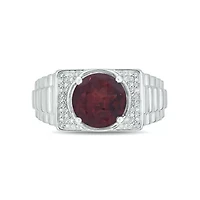 Diamond Accent and 4.25 ct. t.w. Natural Garnet Men's Ring Sterling Silver