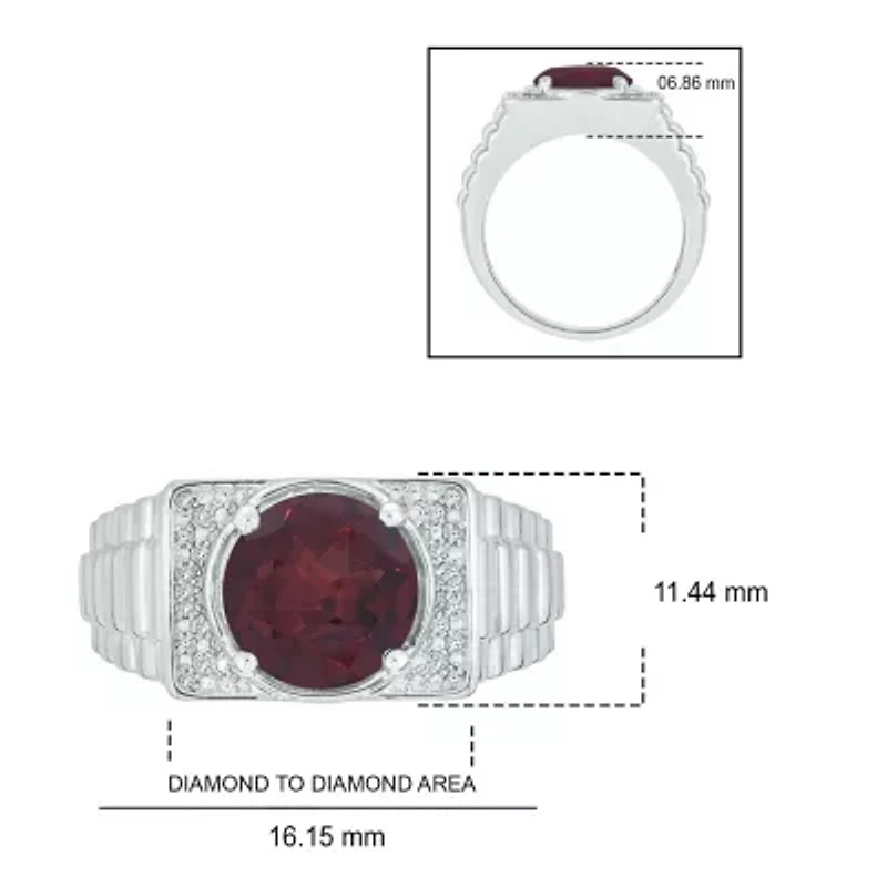 Diamond Accent and 4.25 ct. t.w. Natural Garnet Men's Ring Sterling Silver