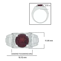 Diamond Accent and 4.25 ct. t.w. Natural Garnet Men's Ring Sterling Silver
