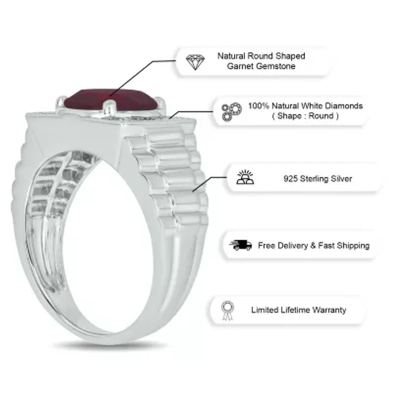 Diamond Accent and 4.25 ct. t.w. Natural Garnet Men's Ring Sterling Silver