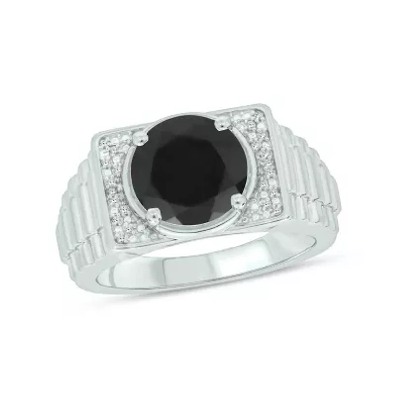Diamond Accent and 4.25 ct. t.w. Natural Onyx Men's Ring Sterling Silver