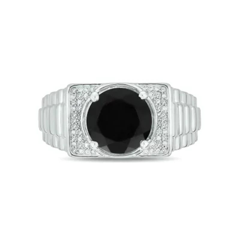 Diamond Accent and 4.25 ct. t.w. Natural Onyx Men's Ring Sterling Silver