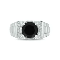 Diamond Accent and 4.25 ct. t.w. Natural Onyx Men's Ring Sterling Silver
