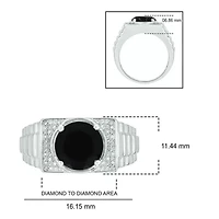 Diamond Accent and 4.25 ct. t.w. Natural Onyx Men's Ring Sterling Silver