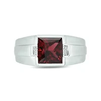Diamond Accent and 3.0 ct. t.w. Natural Princess Cut Garnet Men's Ring Sterling Silver