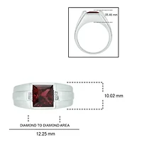 Diamond Accent and 3.0 ct. t.w. Natural Princess Cut Garnet Men's Ring Sterling Silver