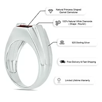 Diamond Accent and 3.0 ct. t.w. Natural Princess Cut Garnet Men's Ring Sterling Silver