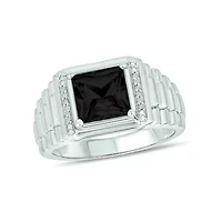 Diamond Accent and 3.0 ct. t.w. Natural Princess Cut Black Onyx Men's Ring Sterling Silver