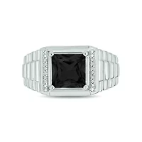 Diamond Accent and 3.0 ct. t.w. Natural Princess Cut Black Onyx Men's Ring Sterling Silver