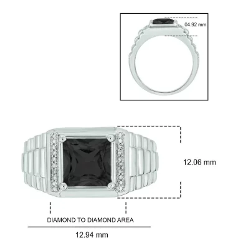Diamond Accent and 3.0 ct. t.w. Natural Princess Cut Black Onyx Men's Ring Sterling Silver
