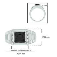 Diamond Accent and 3.0 ct. t.w. Natural Princess Cut Black Onyx Men's Ring Sterling Silver