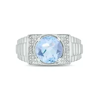 Lab Created Diamond Accent and 4.25 ct. t.w. Aquamarine Men's Ring Sterling Silver