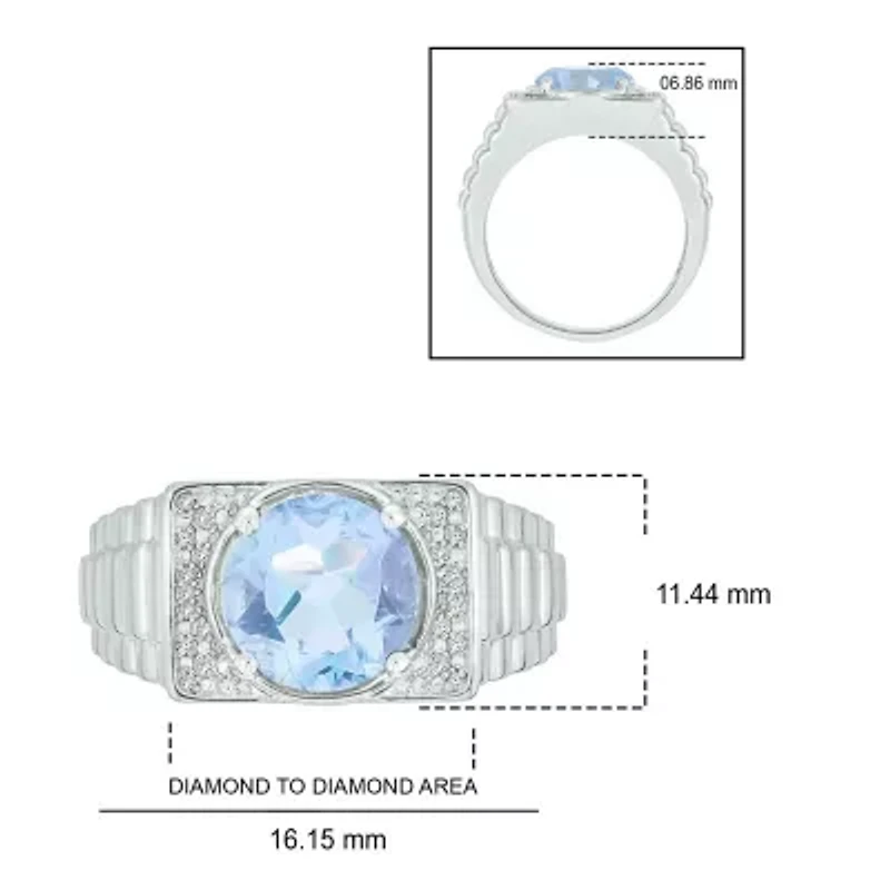 Lab Created Diamond Accent and 4.25 ct. t.w. Aquamarine Men's Ring Sterling Silver