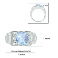 Lab Created Diamond Accent and 4.25 ct. t.w. Aquamarine Men's Ring Sterling Silver