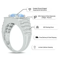Lab Created Diamond Accent and 4.25 ct. t.w. Aquamarine Men's Ring Sterling Silver
