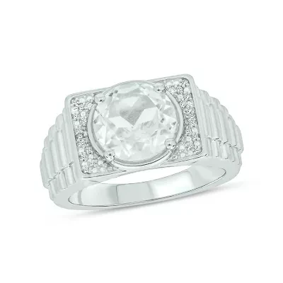 Lab Created Diamond Accent and 4.25 ct. t.w. White Sapphire Men's Ring Sterling Silver