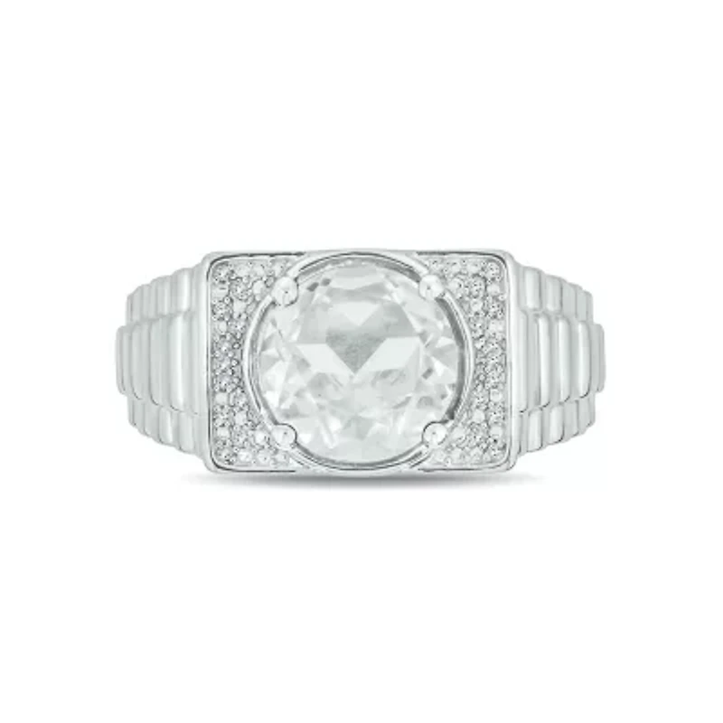 Lab Created Diamond Accent and 4.25 ct. t.w. White Sapphire Men's Ring Sterling Silver