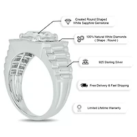 Lab Created Diamond Accent and 4.25 ct. t.w. White Sapphire Men's Ring Sterling Silver