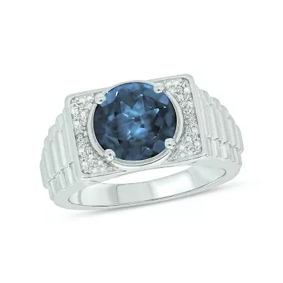 Diamond Accent and 4.25 ct. t.w. Natural Blue Topaz Men's Ring Sterling Silver