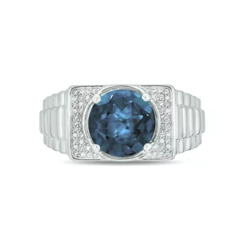 Diamond Accent and 4.25 ct. t.w. Natural Blue Topaz Men's Ring Sterling Silver