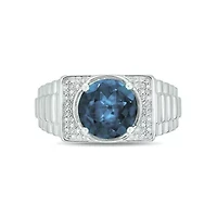 Diamond Accent and 4.25 ct. t.w. Natural Blue Topaz Men's Ring Sterling Silver