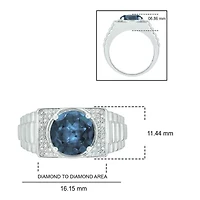 Diamond Accent and 4.25 ct. t.w. Natural Blue Topaz Men's Ring Sterling Silver