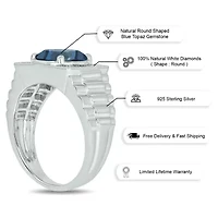 Diamond Accent and 4.25 ct. t.w. Natural Blue Topaz Men's Ring Sterling Silver