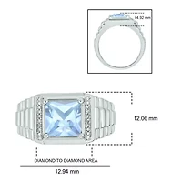 Lab Created Diamond Accent and 3.0 ct. t.w. Princess Cut Aquamarine Men's Ring Sterling Silver