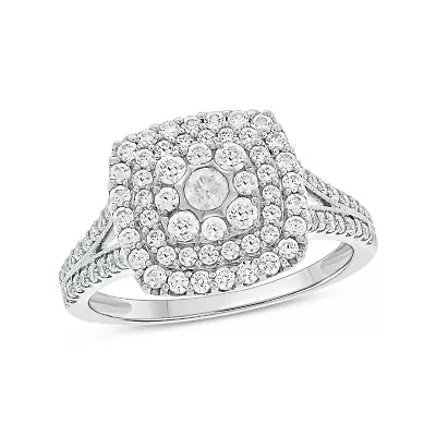 1/3 ct.t.w Natrual White Diamond Cushion Shaped Cocktail Ring 10K Gold