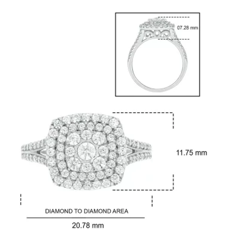 1/3 ct.t.w Natrual White Diamond Cushion Shaped Cocktail Ring 10K Gold