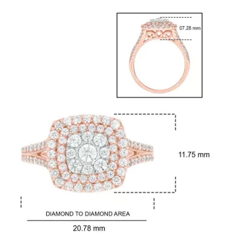1/3 ct.t.w Natrual White Diamond Cushion Shaped Cocktail Ring 10K Gold