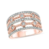 1.0 ct.t.w White Diamond 5 Row Cocktail Anniversary Ring  10K Gold