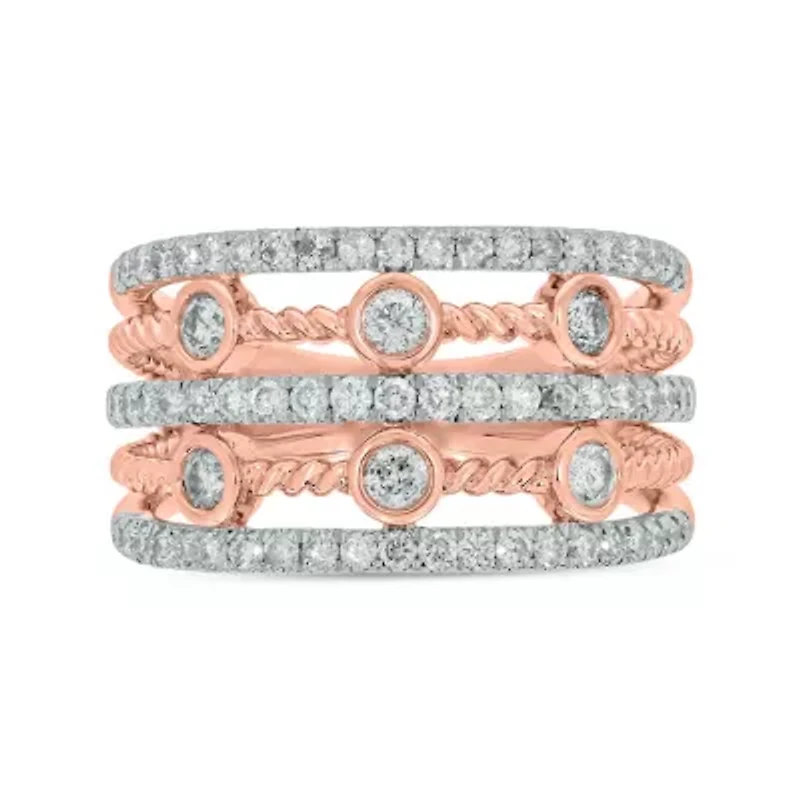 1.0 ct.t.w White Diamond 5 Row Cocktail Anniversary Ring  10K Gold