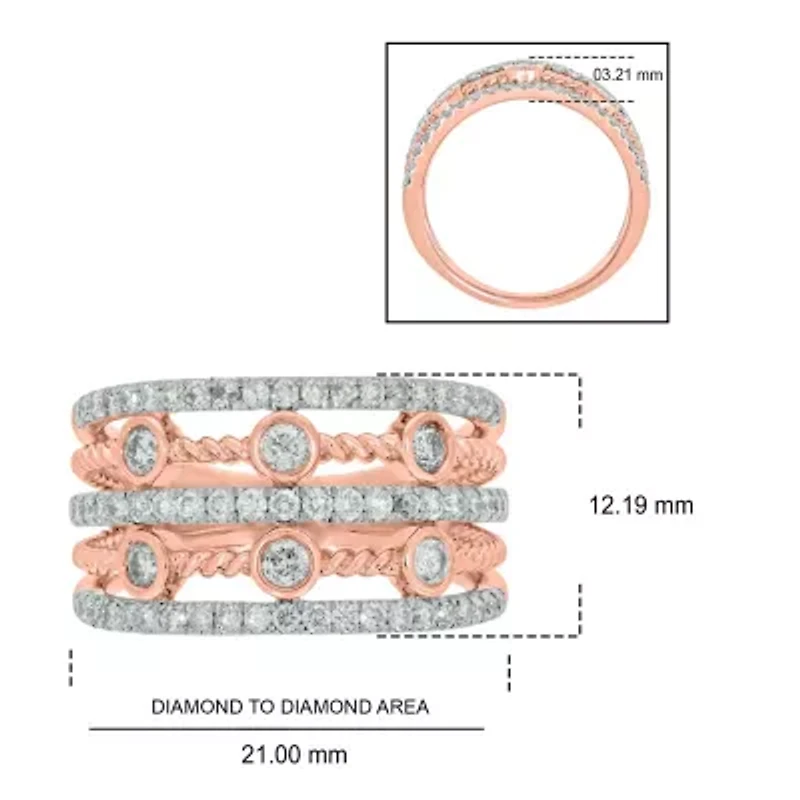 1.0 ct.t.w White Diamond 5 Row Cocktail Anniversary Ring  10K Gold