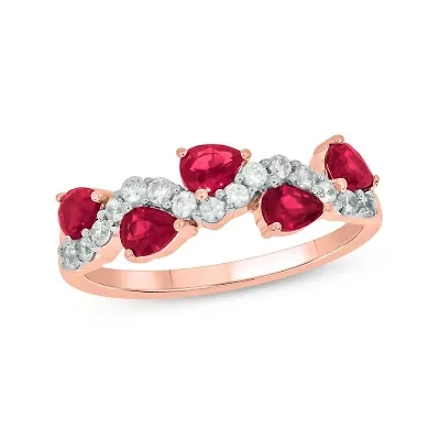 Lab Created 1/4 ct. t.w Diamond & 1.75 Ruby Pear Shape Natural Gamstone Ring 10K Gold