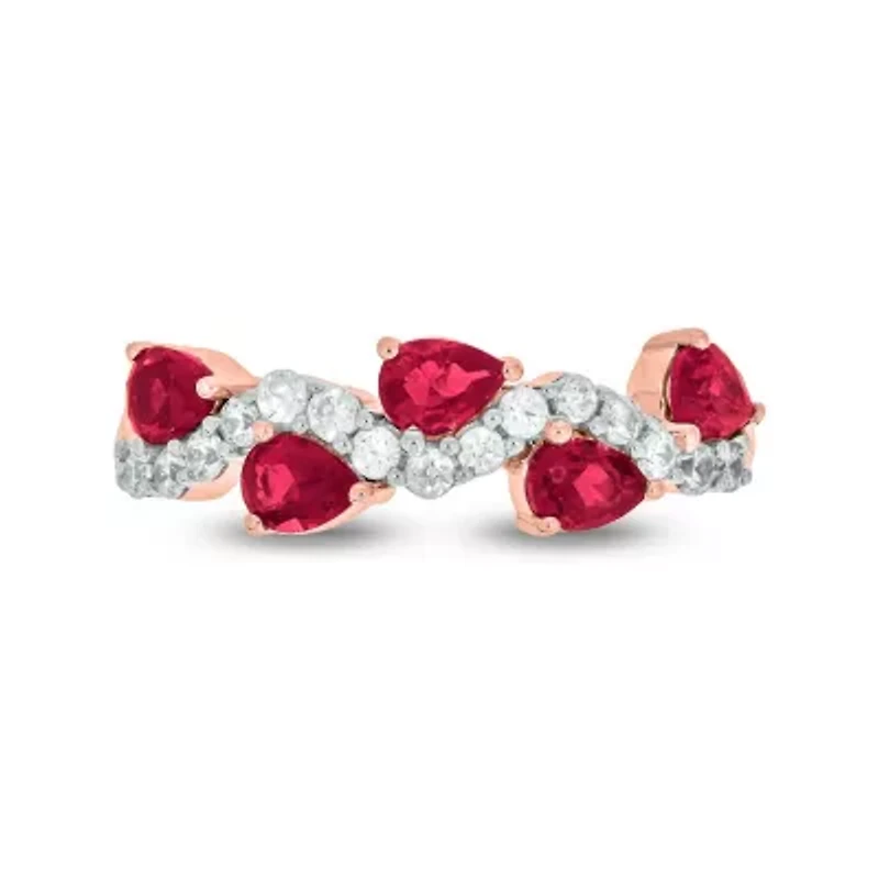 Lab Created 1/4 ct. t.w Diamond & 1.75 Ruby Pear Shape Natural Gamstone Ring 10K Gold