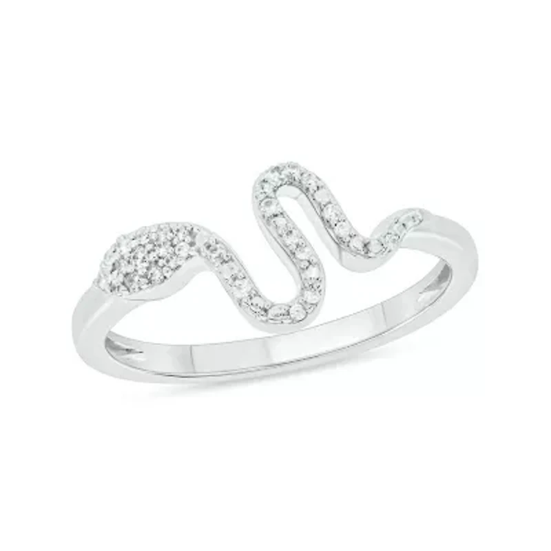 1/10 ct.t.w White Diamond Snake Serpent Ring Sterling Silver