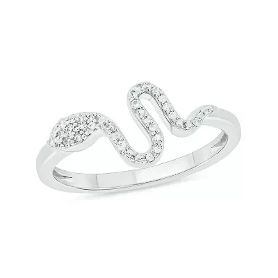 1/10 ct.t.w White Diamond Snake Serpent Ring Sterling Silver