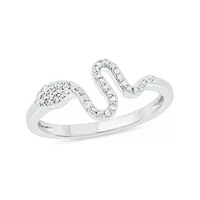1/10 ct.t.w White Diamond Snake Serpent Ring Sterling Silver