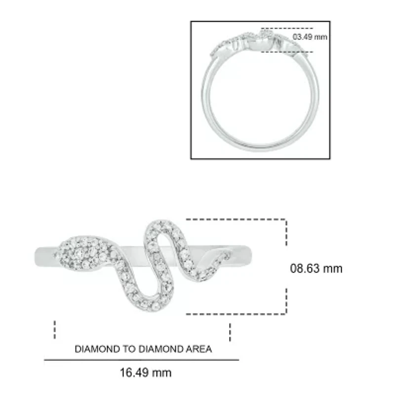 1/10 ct.t.w White Diamond Snake Serpent Ring Sterling Silver