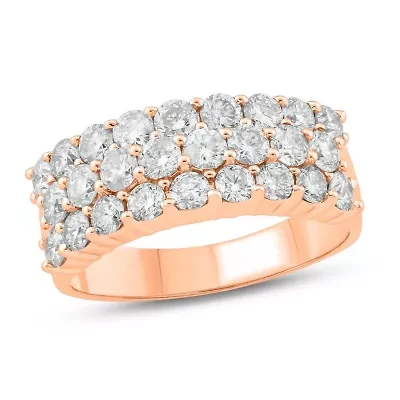 2.0 ct.t.w White Diamond 3 Row Studded Anniversary Ring 14K Gold