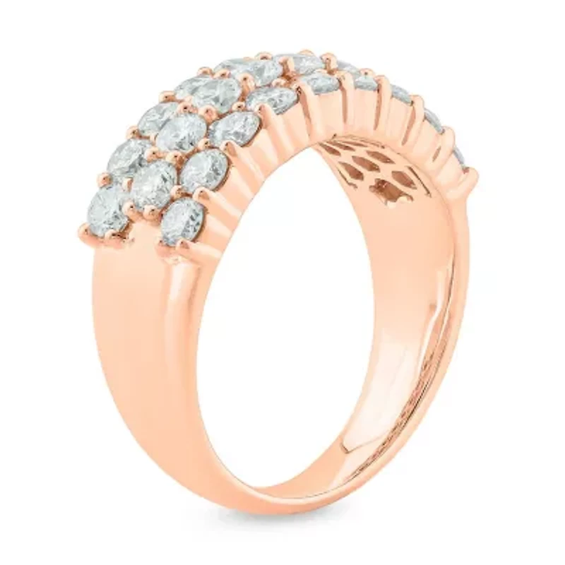 2.0 ct.t.w White Diamond 3 Row Studded Anniversary Ring 14K Gold