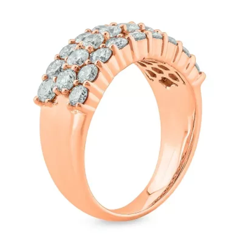2.0 ct.t.w White Diamond 3 Row Studded Anniversary Ring 14K Gold