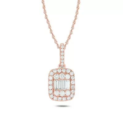 1/2 ct. t.w Natrual White Diamond Solitaire Emerald Shaped Pendant Necklace 10K Gold